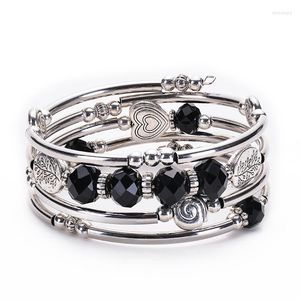 Strand Shiny Bright Multi-faceted Black Crystal Multi-layer Fashion Charms Women Dainty Bracelet Bangle For Girls Gift