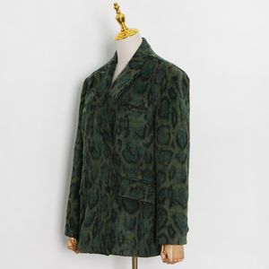 Женские костюмы Blazers Green Leopard Graphic Graphic Женский пиджак с надписью с длинным рукавом Colorblock Lose Women's Heam 2022 Winter New F080