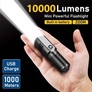 Fenerler Meşaleler 10000 Lümen Mini Güçlü Led El Feneri XHP50 Dahili Pil 3 Mod Usb Şarj Edilebilir Flaş Işığı EDC Meşale Lambası El Fenerleri L221014