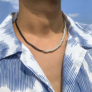 Collar colgantes Collar perla Hombres Collar de cuentas de hilo hecho a mano Simple Nuevo moderno Punk Black Cuban Collar Men Jewelry for Women Girl L221011