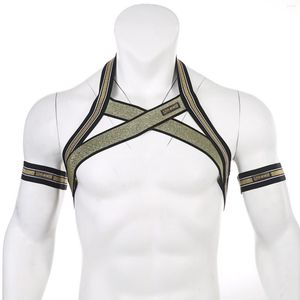 Belts Men Muscle Chest Straps Nightclub Costume Sexy Halter Neck Muscles Show Bondage Harness Shoulder Body Strap With Arm Bands
