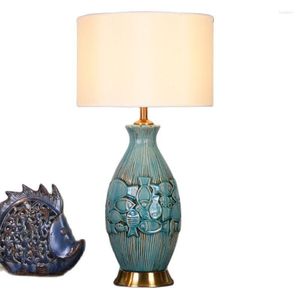Bordslampor American Country Blue Fish Ceramic Lamp Bed Room Bedside Living Foyer Study Desk Night Light LD173