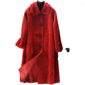 Damesbont harige hoogwaardige 2022 Winter Soft Soft Shearling Wool Jacket Pluche lam gevoerde trench jas Temperament woon -werkverkeer
