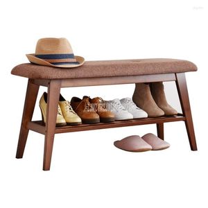 Clothing Storage Nordic Simple Doorway Natural Bamboo Creative Wear Shoes Low Stool With Layer Soft Seat Cushion Changing Bench