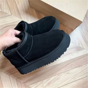 Stiefel 2022 Ultra Mini Plattform Stiefel Designer Frau Winter Knöchel Australien Schnee Dicke Unterseite Echtes Leder Warme Flauschige Booties mit Fell Größe 598