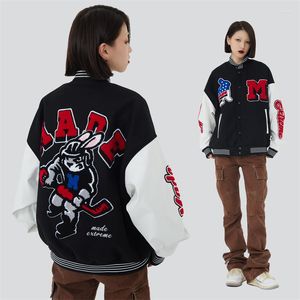 Jackets masculinos Men Vintage Baseball Jacket Cartoon Letter Bordado