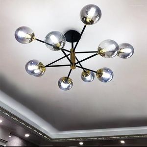 Lampadari Lampadario a soppalco vintage retrò nero Illuminazione LED Sfera di vetro R Camera da letto Soggiorno Luce rotonda Decorazioni per interni