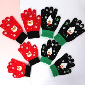 Weihnachtsdekorationen Ein Paar Handschuhe Damen Winter Fünf-Finger-Touchscreen-Strick-Gaming Warme und dicke Cartoon-Reitwolle