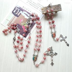Boucles d'oreilles de collier Set Qigo Red Acrylique Vintage Cross Rosary Bracelet Long Religous For Men Women