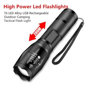 Ficklampor facklor bärbara kraftfulla XML-T6 LED-ficklampa vattentät lykta fackla Använd 18650 Uppladdningsbar batteri camping Taktisk blixtljus L221014