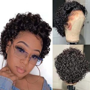 Bliss Short Curly Human Hair Wigs Preucked Brazilian Bob Pixie Cut Wig Lace Frontal for Women Remy