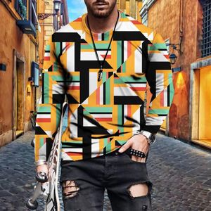 Męskie koszulki T Patchworka T-shirt Moda z długim rękawem 3D Streszczenie TEE TEE 2022 Summer Casual Pullovers Seksowne męskie ubranie plus rozmiar