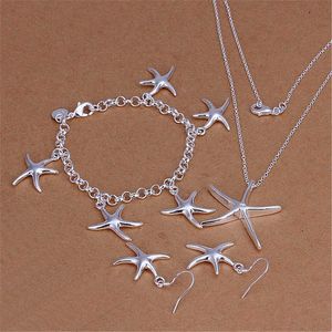 Beaded Strands Korean trend 925 sterling Silver Pretty fine starfish Pendant Bracelet necklace earring Jewelry set for women fashion Party Gift L221012