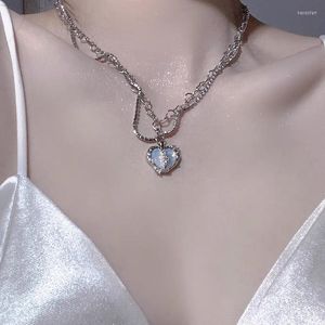 Pendanthalsband 2022 Kpop White Gems Heart Necklace Ring For Women Bff Wedding Luxury Vintage Grunge Estetiska smycken Emo Y2K Accessories