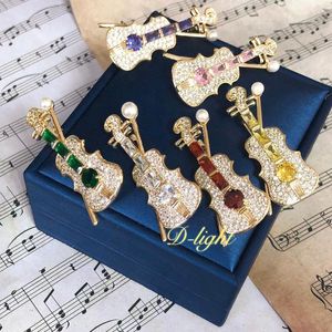 Broches Top Luxury Violin Broche Zircon Crystal Music Play Lapel Jewelry Pin Suit Collar Party Concert Men Women Gift Acessório
