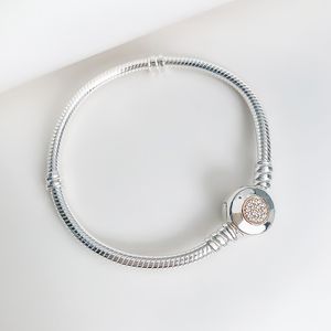 Authentische Schlangenketten-Charm-Armbänder aus Sterlingsilber mit Originalverpackung für Pandora, gelb vergoldeter Verschluss, modisches Party-Schmuck-Armband für Damen und Herren