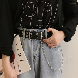 Belts Double Row Hole Belt Ladies Fashion Punk Decoration Hip Hop Metal Harbor Style Student Chain Hollow-out Dress Accessories