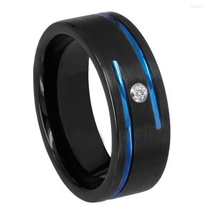 Wedding Rings Men's Charm 8mm Black Tungsten Carbide Bands Blue Groove Finger For Men White Zircon Jewelry