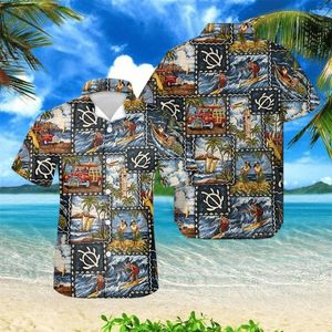 Mäns avslappnade skjortor hawaiian aloha trycker mäns vänd ner krage kubansk guayabera kort ärm camisa maskulina knapp upp ropa hombre