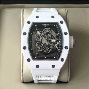 carbon fiber mens automatic mechanical watch white ceramic wine barrel r personality large dial