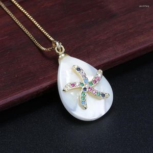 Pendant Necklaces Multi-color Glass Paved Gold Starfish Charm White Water Drop Mother Pearl Shell & Choker Necklace For Women