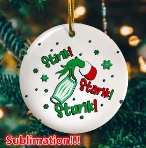 Cerchio pendente in ceramica vuoto sublimato rotondo natalizio da 3 pollici Ornamenti personalizzati Decorazione albero di Natale Stampa fronte-retro Commercio all'ingrosso EE