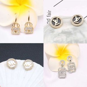 Stud 23ss Mixed Color 18k Gold Plated Letters Fashion Stainless Steel Long Earring Chandelier Women Crystal Pearl Round Jewelry