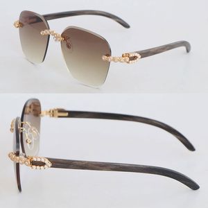 Designer-Sonnenbrille mit Moissanit-Diamantbesatz, randlose Sonnenbrille für Damen, marmoriertes schwarzes Büffelhorn-Sonnenbrille, Herrenrahmen, luxuriöse, einzigartige Sonnenbrille in übergroßen Formen, quadratische Größe 61