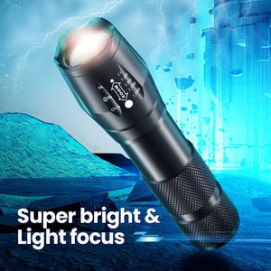 Ficklampor facklor Portable Daylight T6 Ficklamp White Light Zoomable Hunting Warm Flash Waterproof LED Torch for Camping Lantern L221014