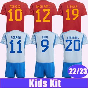 22 23 KOKE GAVI KIDS KIT SOCCER TOIRSEYS 2022 ANSU FATI FERRAN ASENSIO OLMO SERGIO CARVAJAL LRORENTE R.