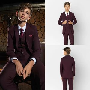 Burgundy Boy's Resmi Giyim Çocuklar Takım Smokin Smokin Küçük Erkek Sağdı Düğün Balo Balosu Blazer Ceket Yelek Pantolon
