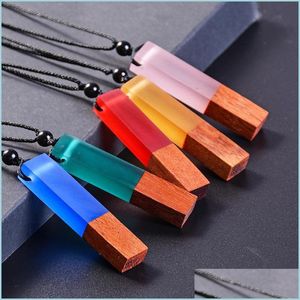 Pendant Necklaces New Creative Ocean Solidified Wood Resin Necklace Manual Retro Adjustable Solid Pendant Sweater Chain Drop Deliver Dhqof