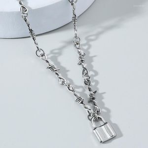 Colares pendentes Hip Hop Silver Lock Thorn Colar Acessórios de roupas simples