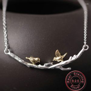 Pendant Necklaces Amxiu 925 Sterling Silver Double Birds Necklace Handmade Two Tones Color Branch For Women Girls Accessories