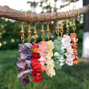 Natural Crystal Stone Beaded Dangle Earrings Handmade DIY Multicolor Stone Tassel Fashion Pendant Chip Gravel Pierced Earring