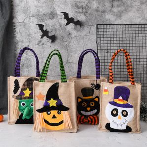 Saco de linho de padr￵es de halloween Festive Festive Supplies Gift Bag Favors Candy Bags Decora￧￣o de Natal para casa