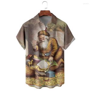 Мужские повседневные рубашки Molilulu Men Summer Santa Claus Polyester Легкая микроэластичность ежедневно H-Line воротник