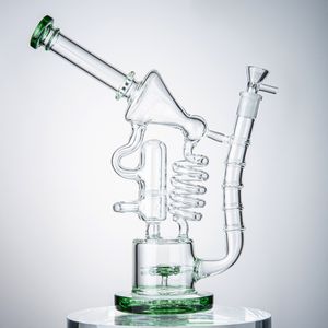 12 Inch Big Recycler Bongs Matrix Hookahs 5mm Thick Water Pipes High Dab Rigs With 14mm Joint Female Bowl Green Blue Smoking Pipes