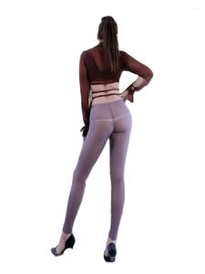 Pantaloni da donna Skinny da donna Elastico in vita Seta di ghiaccio Abbigliamento femminile Trasparente Legging Push Up BuSlim Shape Tight Pencil