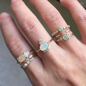 Wedding Rings Wholesale Drop Gold Color Egg Oval Shaped White Fire Opal Stone Women Finger Ring