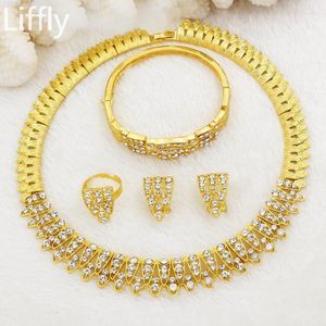 Set di orecchini per collana LIFFLY Gioielli di fidanzamento per matrimonio di lusso italiano con ciondolo in cristallo per anello da donna 24 set di regali in oro