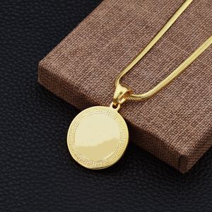 18K gold mens womens round coin pendant necklace fashion hip hop stainless steel long snake chains necklace jewelry