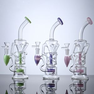Colorful Double Recycler Hookahs Glass Unique Bong Fab Egg 14mm Joint Bongs Turbine Percolator Water Oil Dab Rigs With Bowl HR319