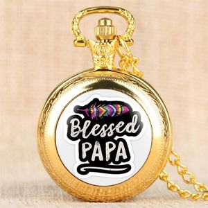 Pocket Watches Vintage Watch Blessed Papa Theme Quartz Middle Size Necklace Pendant Clock Gifts For Father's Day Arrival 2022