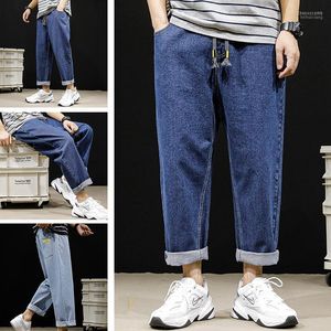 Jeans masculinos 2022 calças lisadas soltas meninos de cor clara de verão casual