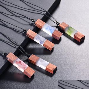 Pendant Necklaces Solid Wood Pendant Ocean Heart Resin Necklace Fashion Manual Polishing Sweater Chain Forest Mist Drop Delivery Dh6Fp