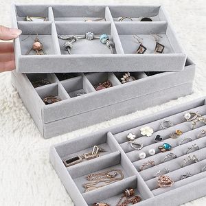 Jewelry Pouches Velvet Organizer Tray Case Stackable Jewellery Display Stand Ring Earring Necklace Drawer Storage Holder Boxes