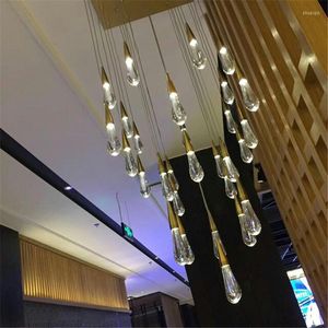 Avizeler fumat aydınlatma modern led kristal su damlaları avize açık altın gölge kare şekil