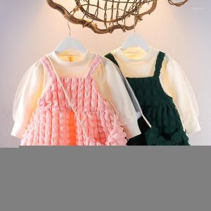 Vestidos de ni￱as 2022 Girls Primavera y oto￱o Little Western Style Fashionable College Puff Princess Dress Color s￳lido Falda de temperamento lindo