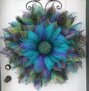 Decorative Flowers Peacock Tail Feather Pattern Garland Home Decoration Gorgeous Festival Wreaths Wall